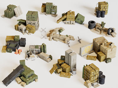 工业风loft军用物资武器3d模型 工业风loft军用物资武器