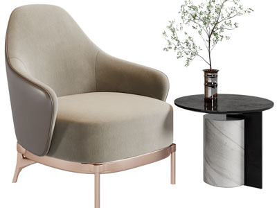 现代单人沙发、边几3d模型 现代单人沙发、边几