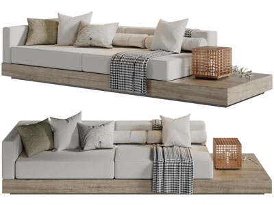 侘寂风多人沙发3d模型 侘寂风多人沙发