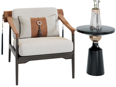 新中式休闲椅子、边几