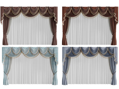 欧式窗帘窗纱3d模型 欧式窗帘窗纱