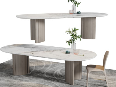 现代椭圆形餐桌椅组合