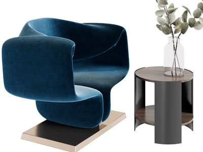 后现代单人沙发、边几3d模型 后现代单人沙发、边几