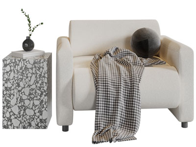 现代单人沙发、边几3d模型 现代单人沙发、边几