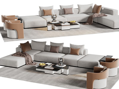 现代多人、单人沙发、茶几组合