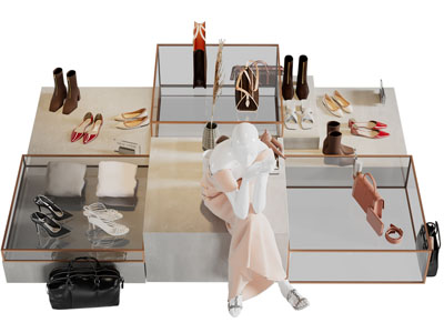 现代衣帽鞋子展柜、摆台