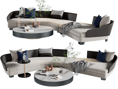 现代弧形多人沙发、茶几组合