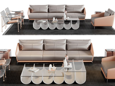 现代多人沙发、休闲椅子和茶几组合