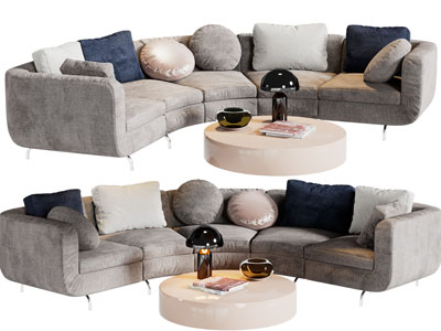 现代弧形布艺多人沙发3d模型 现代弧形布艺多人沙发