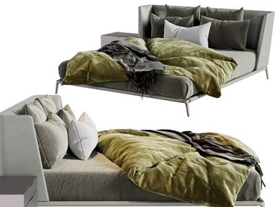 现代布艺双人床