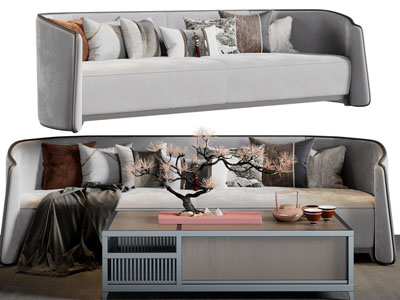 新中式多人沙发、茶几组合