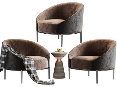 现代单人沙发、边几3d模型 现代单人沙发、边几