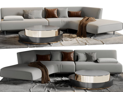现代转角多人沙发、茶几组合