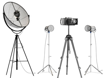 现代补光灯、摄像机