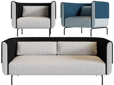 现代布艺双人、单人沙发3d模型 现代布艺双人、单人沙发