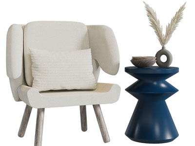 侘寂风休闲沙发椅子、边几3d模型 侘寂风休闲沙发椅子、边几