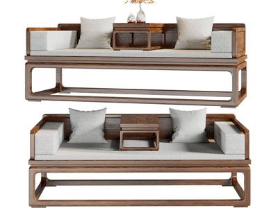 新中式罗汉床3d模型 新中式罗汉床