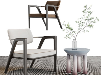 现代单人沙发椅、边几3d模型 现代单人沙发椅、边几