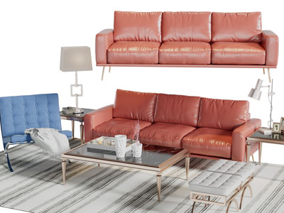 现代多人沙发、休闲沙发椅和茶几组合