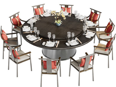 新中式圆形餐桌椅组合