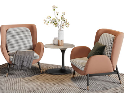 现代单人沙发椅、边几3d模型 现代单人沙发椅、边几