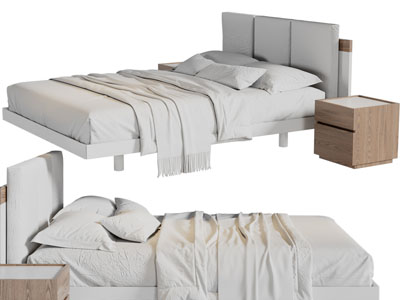 现代双人床、床头柜