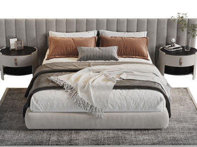 现代加宽床头双人床、床头柜