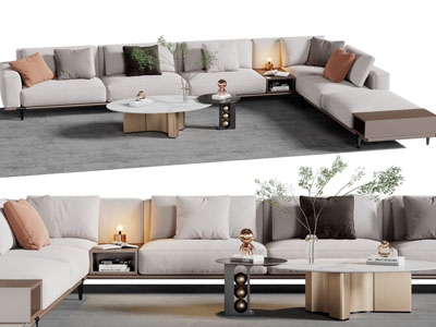 现代转角多人沙发、茶几组合