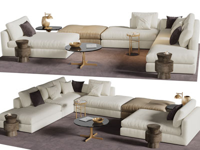 现代多人沙发、贵妃椅和茶几组合