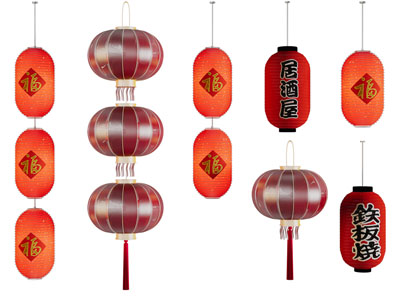 日式饭店灯饰广告牌3d模型 日式饭店灯饰广告牌