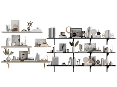 现代墙面置物架上的装饰品摆件