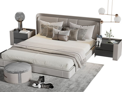 新中式双人床、床头柜