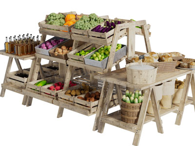 工业风loft蔬菜、水果、面包实木货架展柜