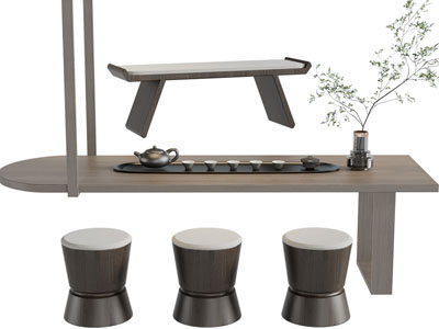 新中式茶桌、茶具杯子