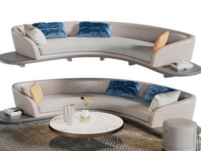 现代弧形多人沙发、茶几组合