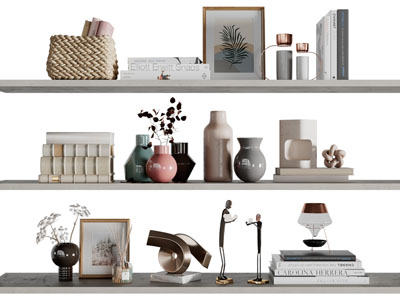 现代隔板上的装饰品摆件