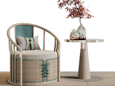 新中式扶手椅子、边几