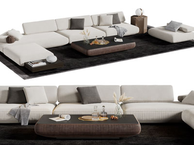 现代多人沙发、沙发凳和茶几组合