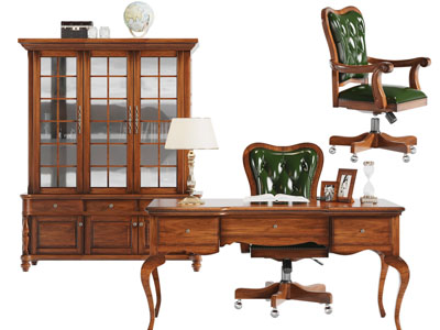 欧式书桌椅组合、书柜
