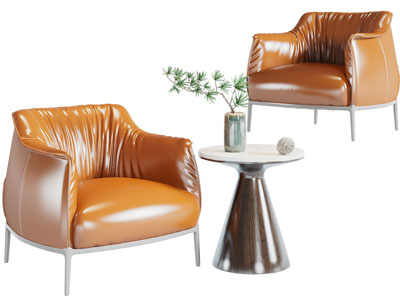 现代单人沙发、边几3d模型 现代单人沙发、边几