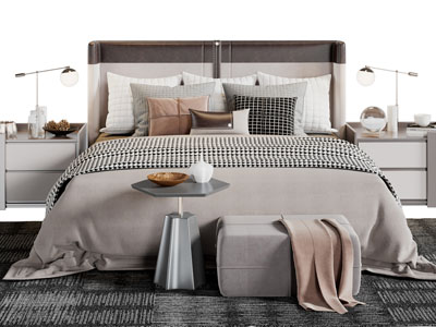 新中式双人床、沙发凳