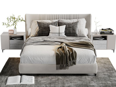 现代双人床、床头柜