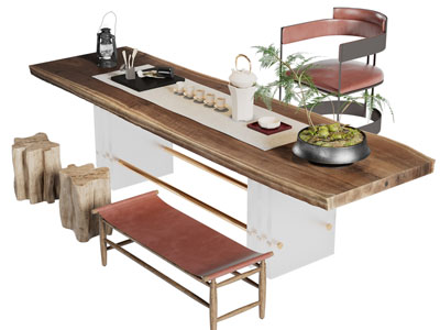 新中式实木茶桌椅凳组合