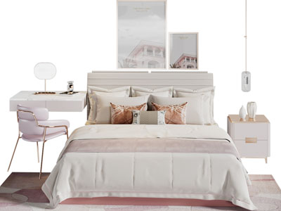 现代轻奢双人床、梳妆台