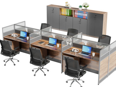 现代六人位办公桌椅组合、文件柜