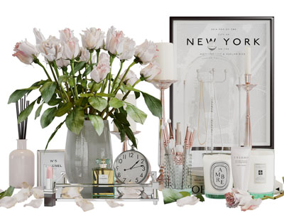 欧式花瓶花卉、化妆品摆件组合