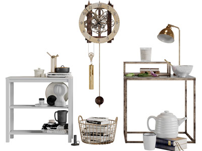 工业风loft置物储物架、齿轮钟表3d模型 工业风loft置物储物架、齿轮钟表