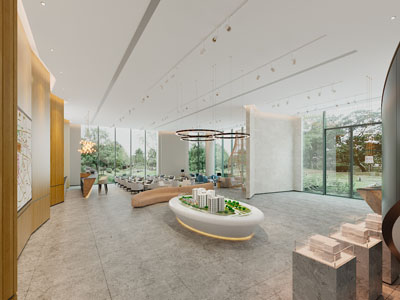 现代售楼处大堂前台接待区