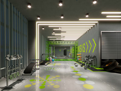 工业loft健身房过道