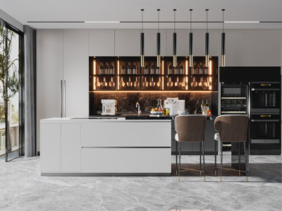 现代轻奢开放式餐厅厨房